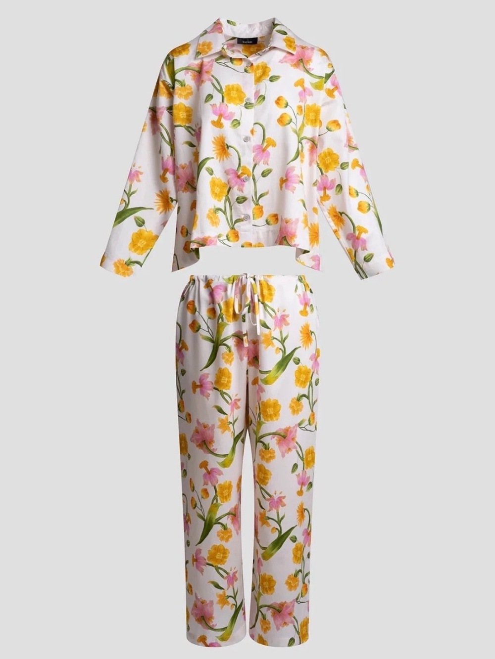 NWT $195 Natori Solene Cotton Sateen notch pj set pajamas sz L